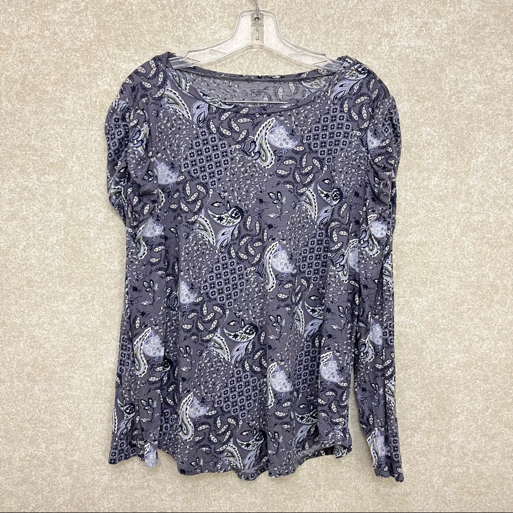 Loft Women’s Long Sleep Tops Paisley Boho Size Large Grey/ Purple